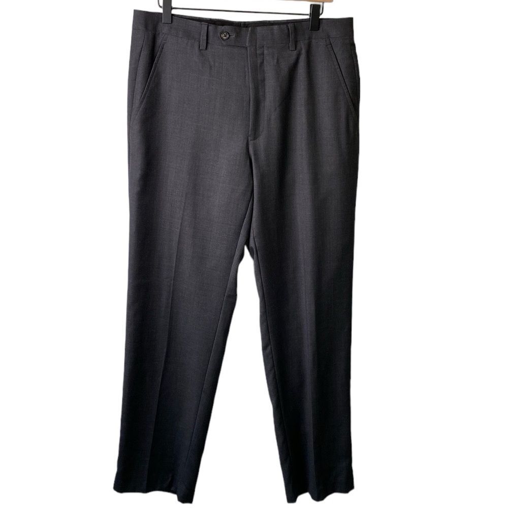 Alfani New! 100% Wool Gray Slim Fit Dress Pants 33 x 32 Micro Plaid Print